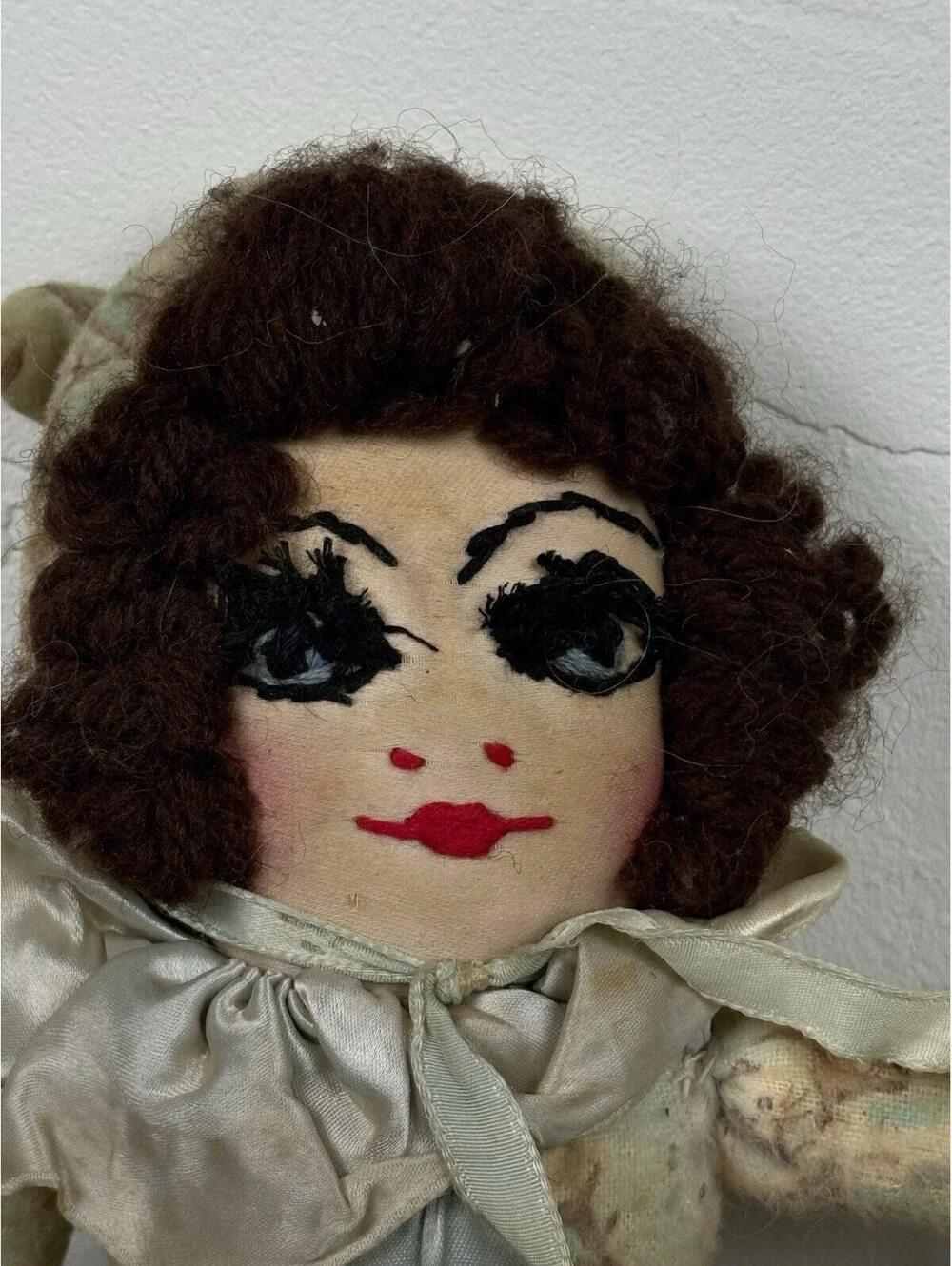 Vintage Handmade Boudoir Cloth Doll 11” Hand Painted Face Folk Art Primitive